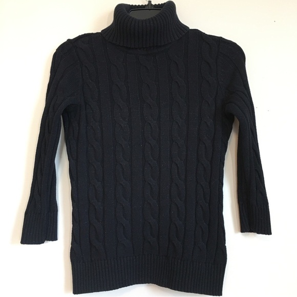 Studio Works Petite Black Turtle Neck Cable Knit Sweater - Picture 1 of 15